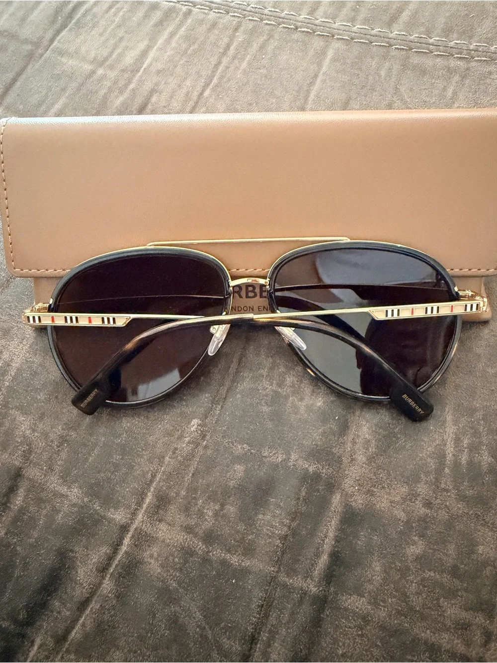 Burberry Men's Aviator Sunglasses in Brown and Gold-Tone